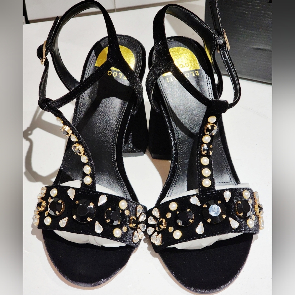 2FOR$30 - NIB Eloquii T-Strap 4" High Heeled Chucky Heel Velvet Beaded Shoes 10W - Picture 4 of 8